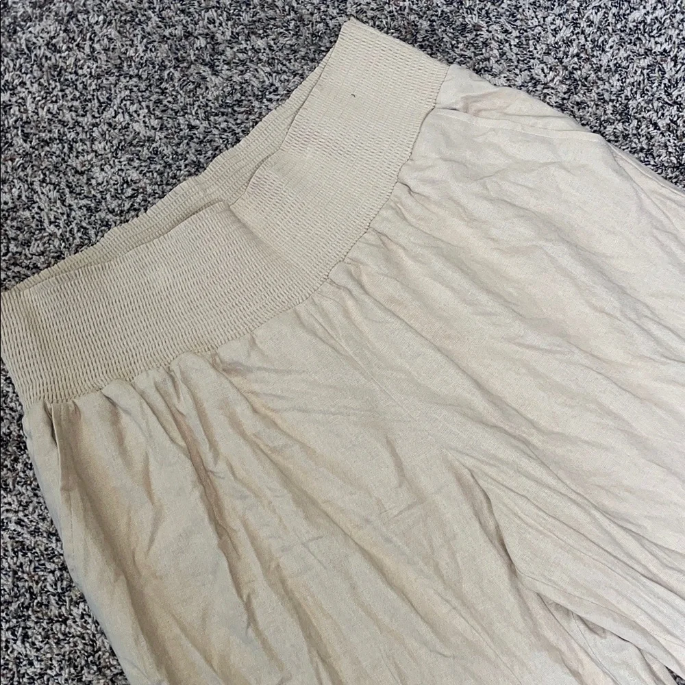 Isabel Maternity Wide Leg Smocked Waist Linen Trousers | NWT/NWOT - Picture 2 of 7